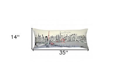 35" White Tokyo Daylight Skyline Lumbar Decorative Pillow