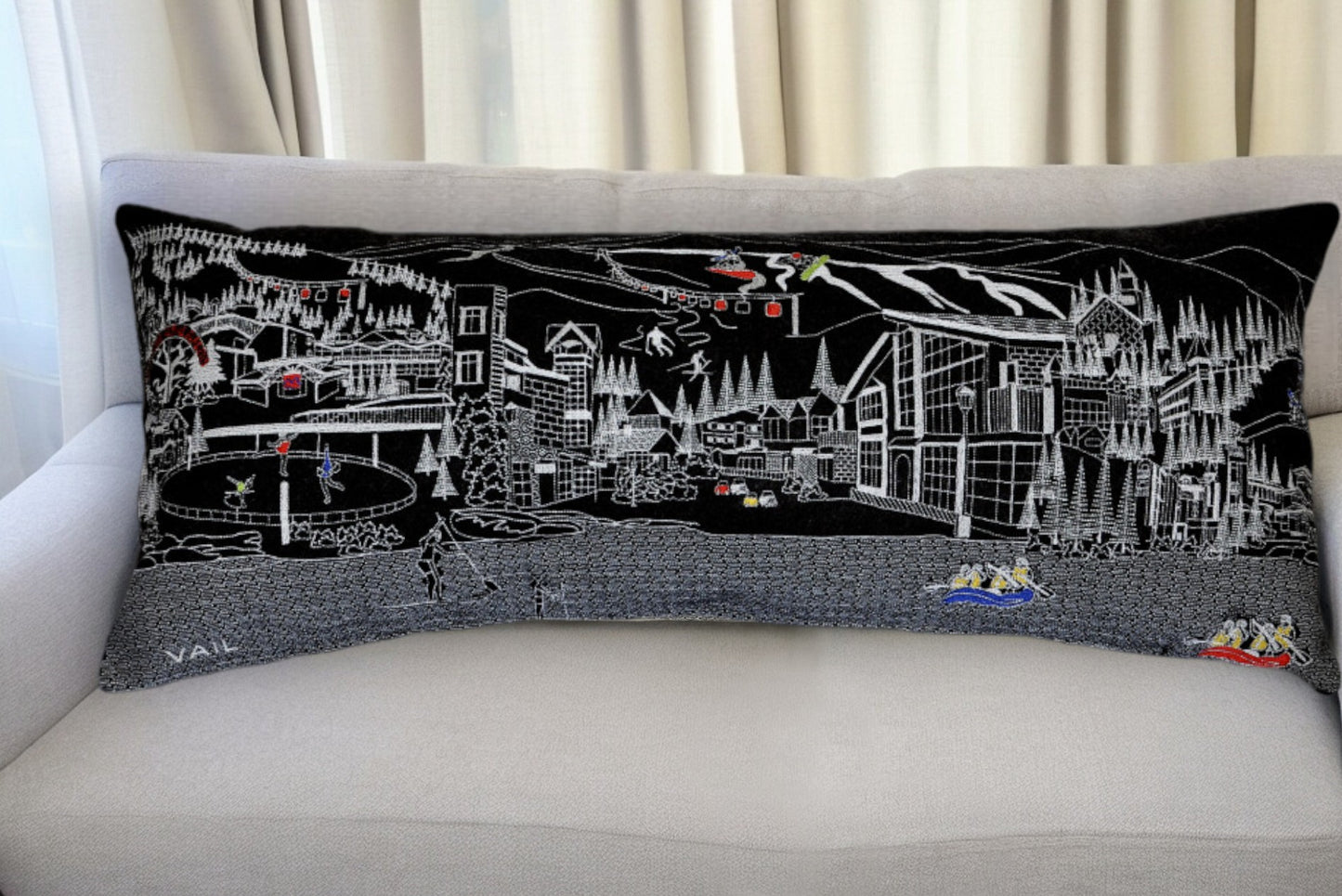 35" Black Vail Nighttime Skyline Lumbar Decorative Pillow