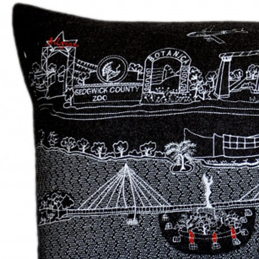 35" Black Wichita Nighttime Skyline Lumbar Decorative Pillow