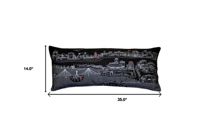 35" Black Wichita Nighttime Skyline Lumbar Decorative Pillow