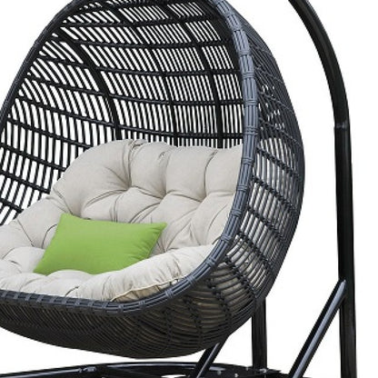 69" Beige and Black Aluminum Indoor Outdoor Swing Chair with Beige Cushion