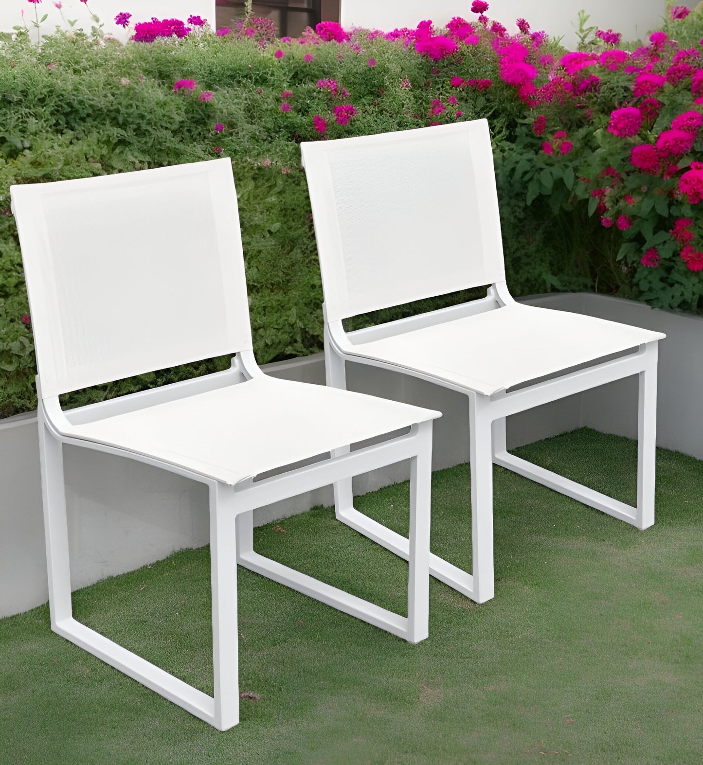 Set of Two 20" White Aluminum Indoor Outdoor Dining Chair