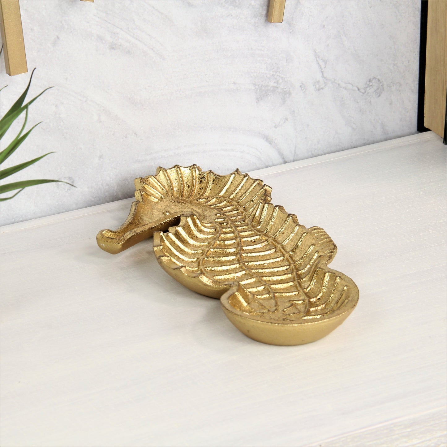 10" Gold Sea Horse Cast Iron Vanity Tray