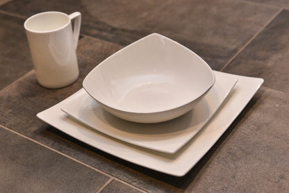 White Four Piece Square Bone China Dinnerware Set