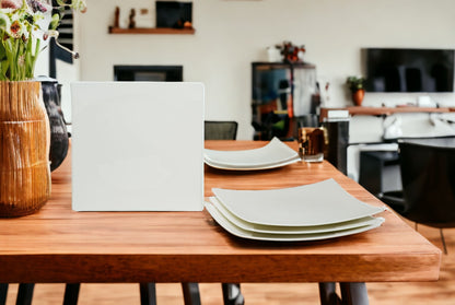 White Six Piece Square Bone China Service For Six Dinner Plate Set