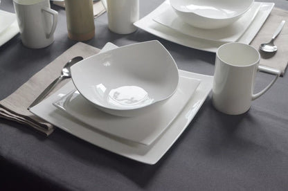 White Six Piece Square Bone China Service For Six Salad Plate Set