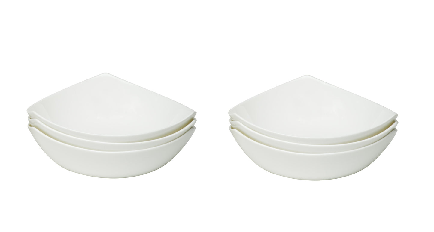 White Six Piece Triangle Bone China Service For Six Bowl Set