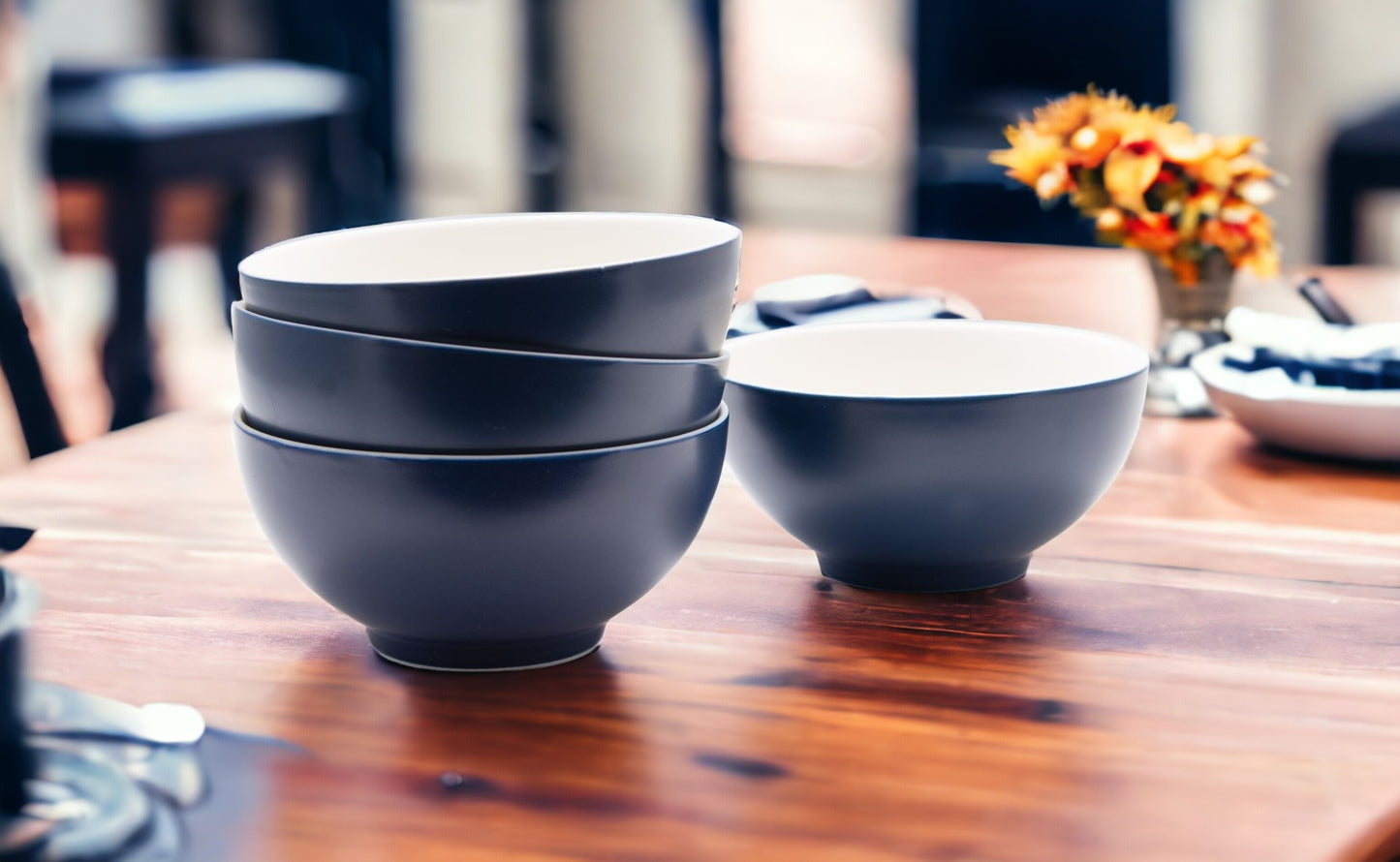 Blue and White Four Piece Porcelain Service For Four Bowl Set