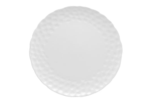 White Six Piece Round Pebbled Porcelain Service For Six Dinner Plate Set