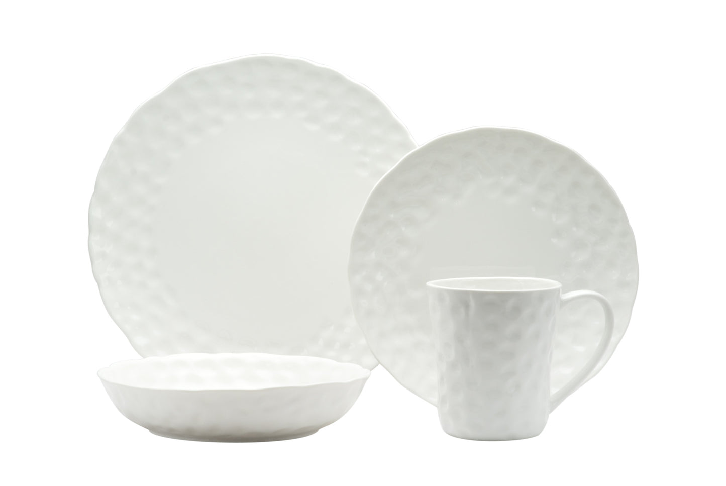 White Six Piece Round Pebbled Porcelain Service For Six Bowl Set