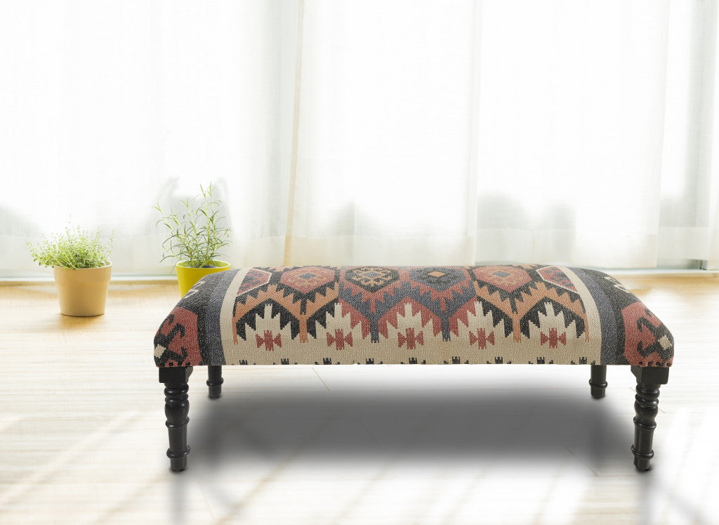 47" Brown Red and Natural Black Leg Southwest Upholstered Bench