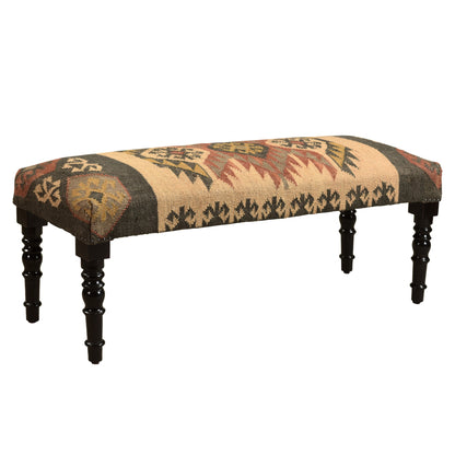 47" Shades of Brown Black Leg Southwest Upholstered Bench