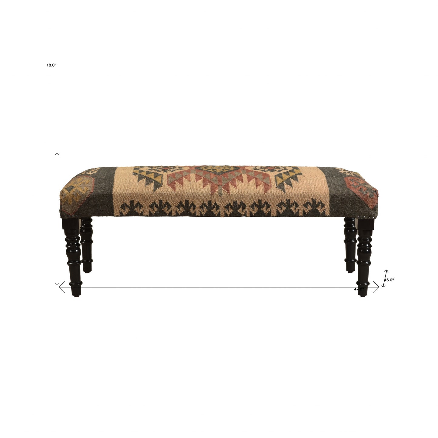 47" Shades of Brown Black Leg Southwest Upholstered Bench