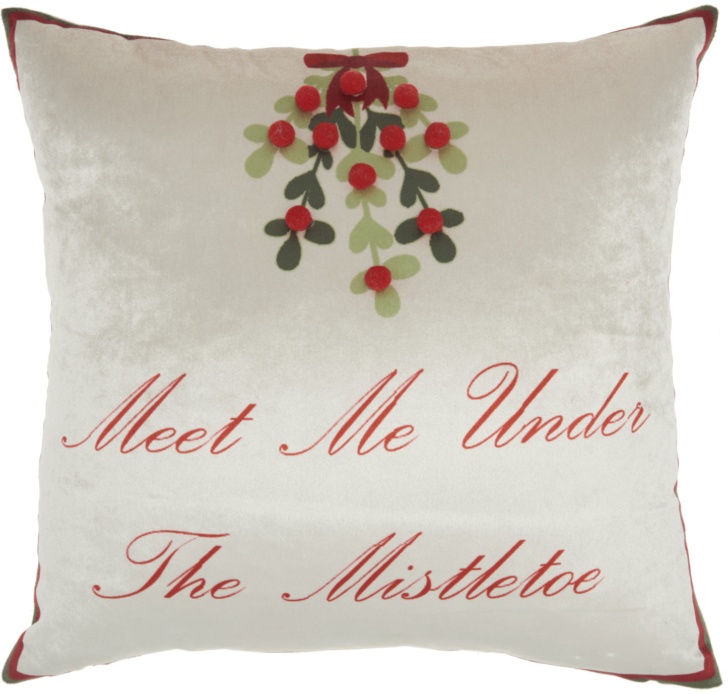 18" X 18" Cream Red And Green Zippered Handmade Polyester Christmas Throw Pillow