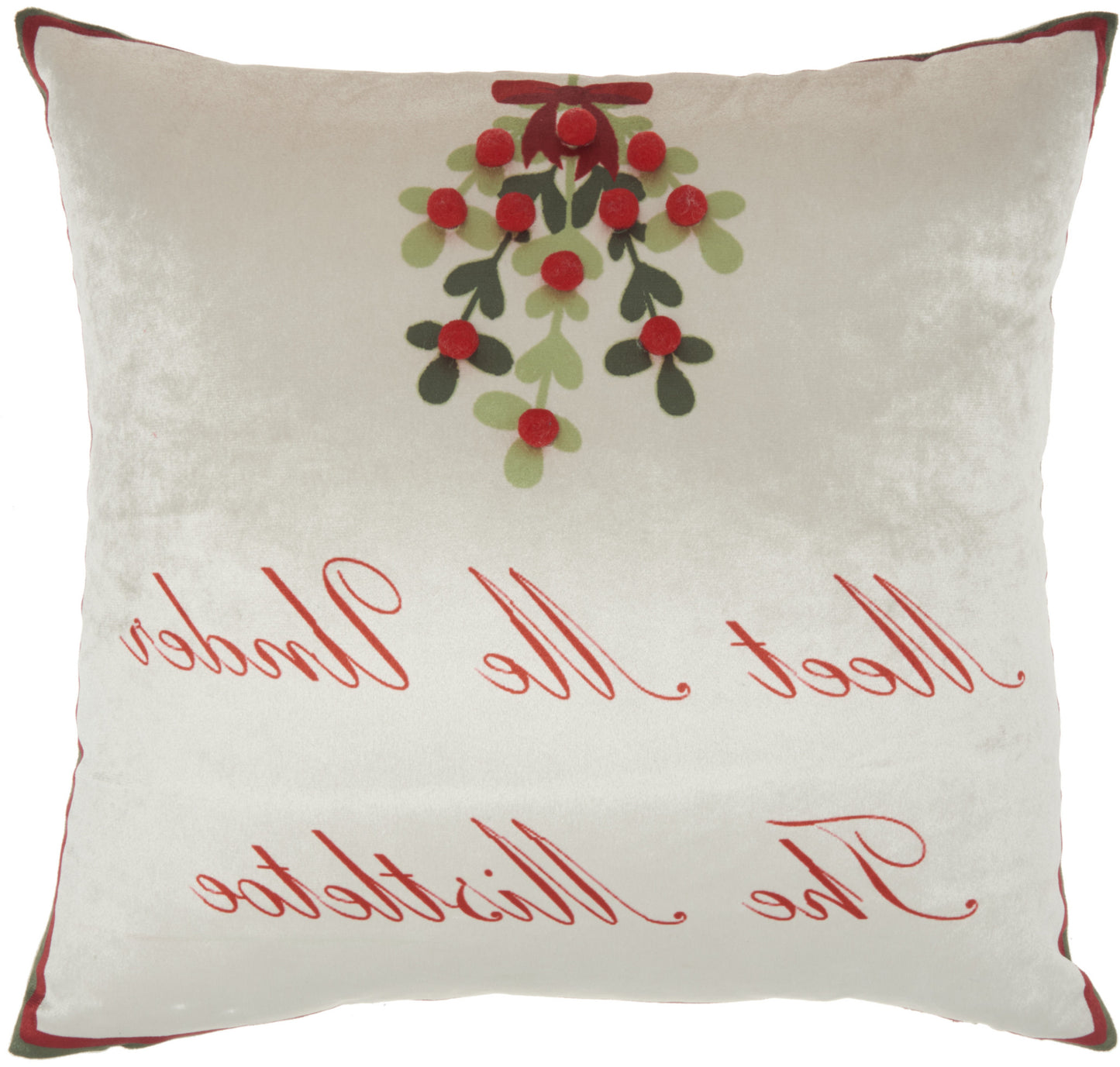 18" X 18" Cream Red And Green Zippered Handmade Polyester Christmas Throw Pillow