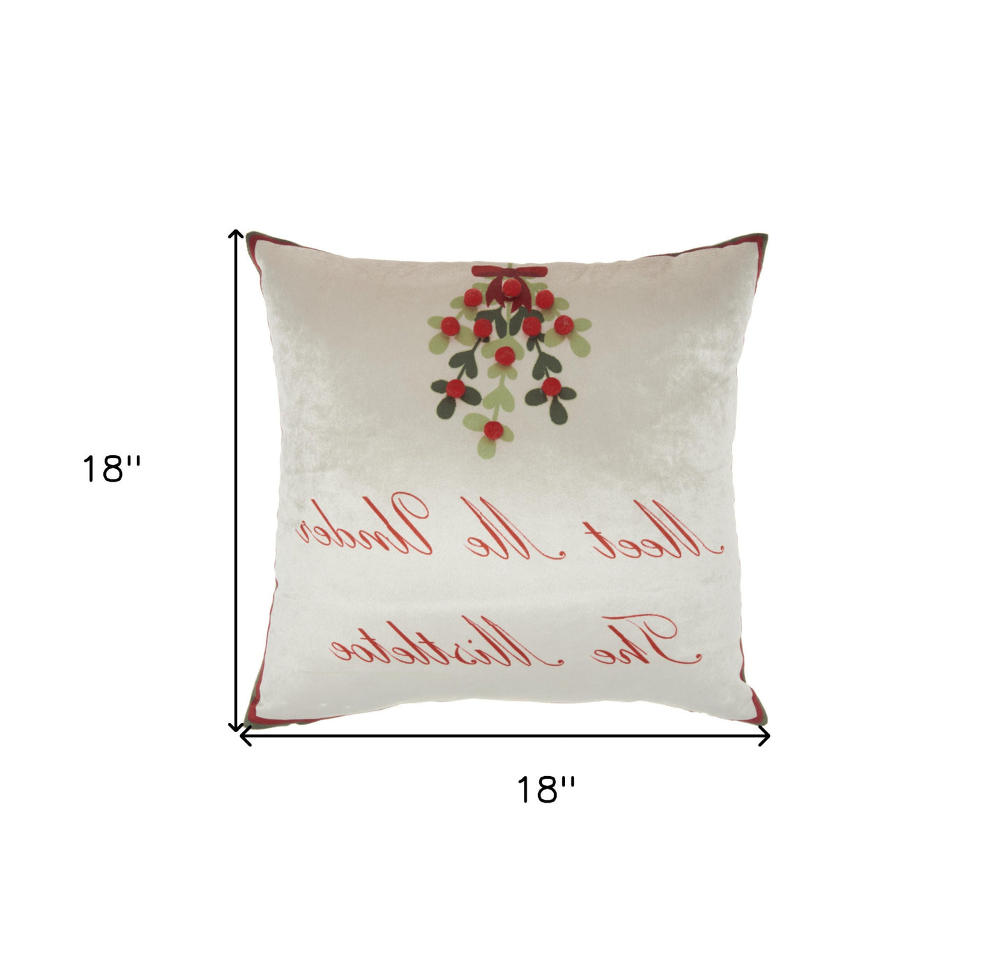 18" X 18" Cream Red And Green Zippered Handmade Polyester Christmas Throw Pillow