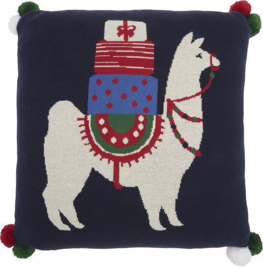 20" X 20" Black White Red Blue And Green Zippered Handmade 100% Cotton Christmas Throw Pillow