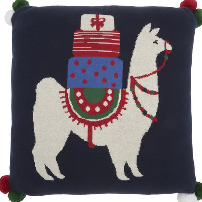 20" X 20" Black White Red Blue And Green Zippered Handmade 100% Cotton Christmas Throw Pillow