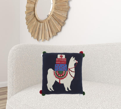 20" X 20" Black White Red Blue And Green Zippered Handmade 100% Cotton Christmas Throw Pillow