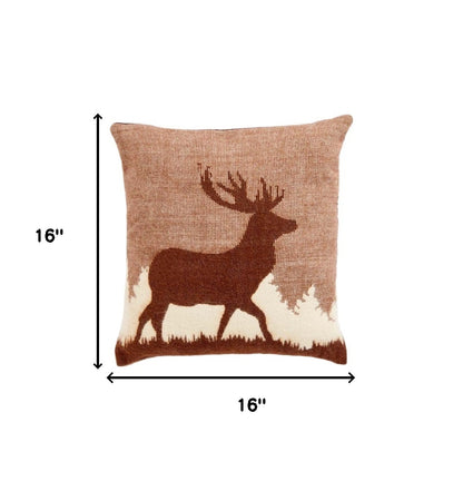 16" Brown and White Deer Acrylic Throw Pillow Cover