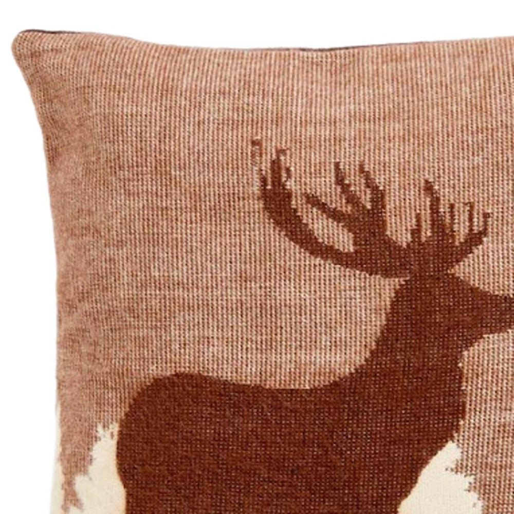 16" Brown and White Deer Acrylic Throw Pillow Cover