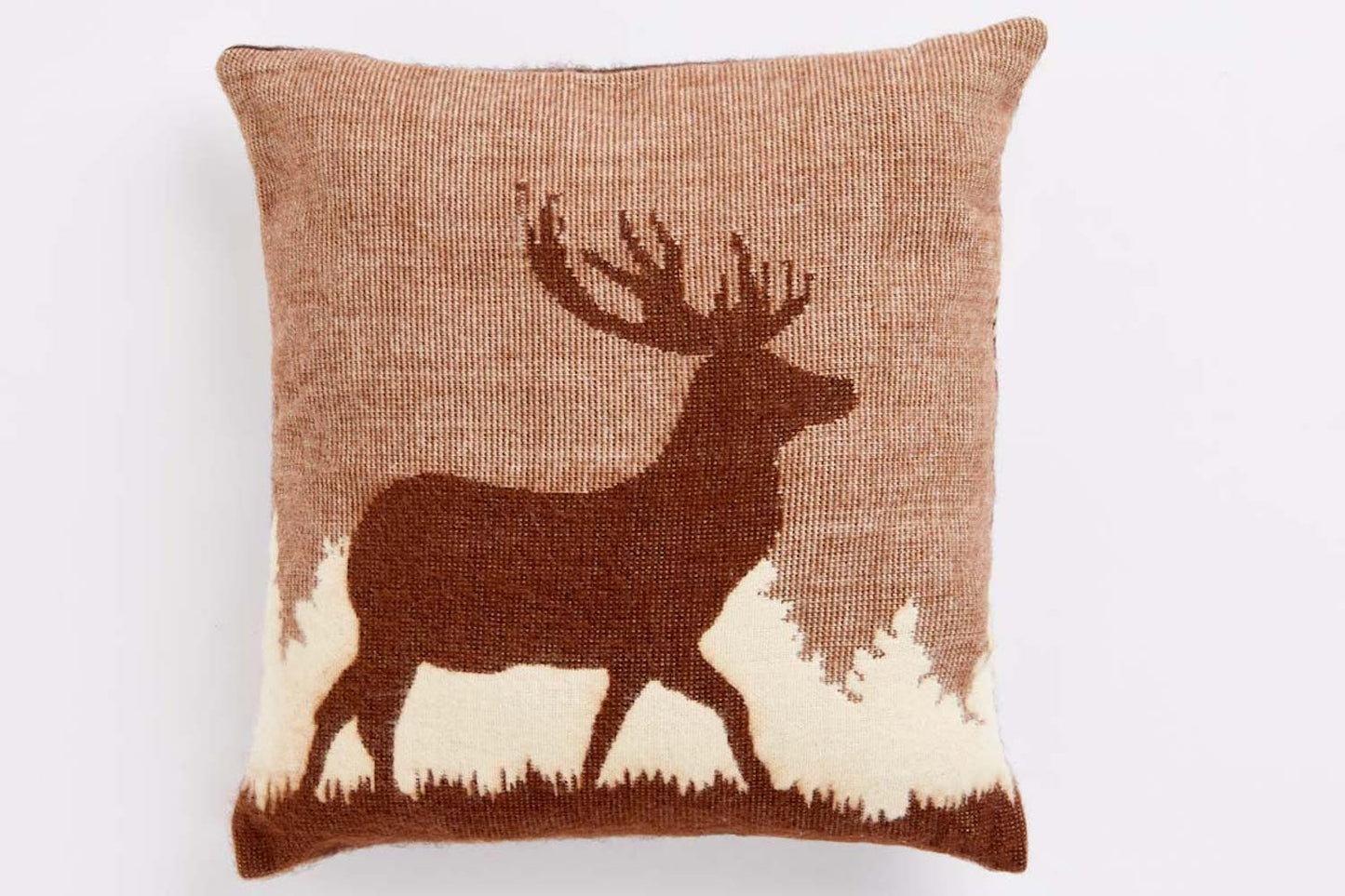 16" Brown and White Deer Acrylic Throw Pillow Cover