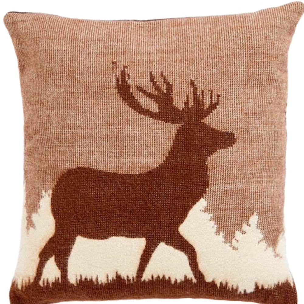 16" Brown and White Deer Acrylic Throw Pillow Cover