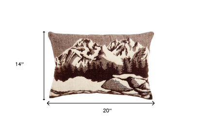 14" X 20" Brown and White Mountains Southwestern Acrylic Throw Pillow Cover