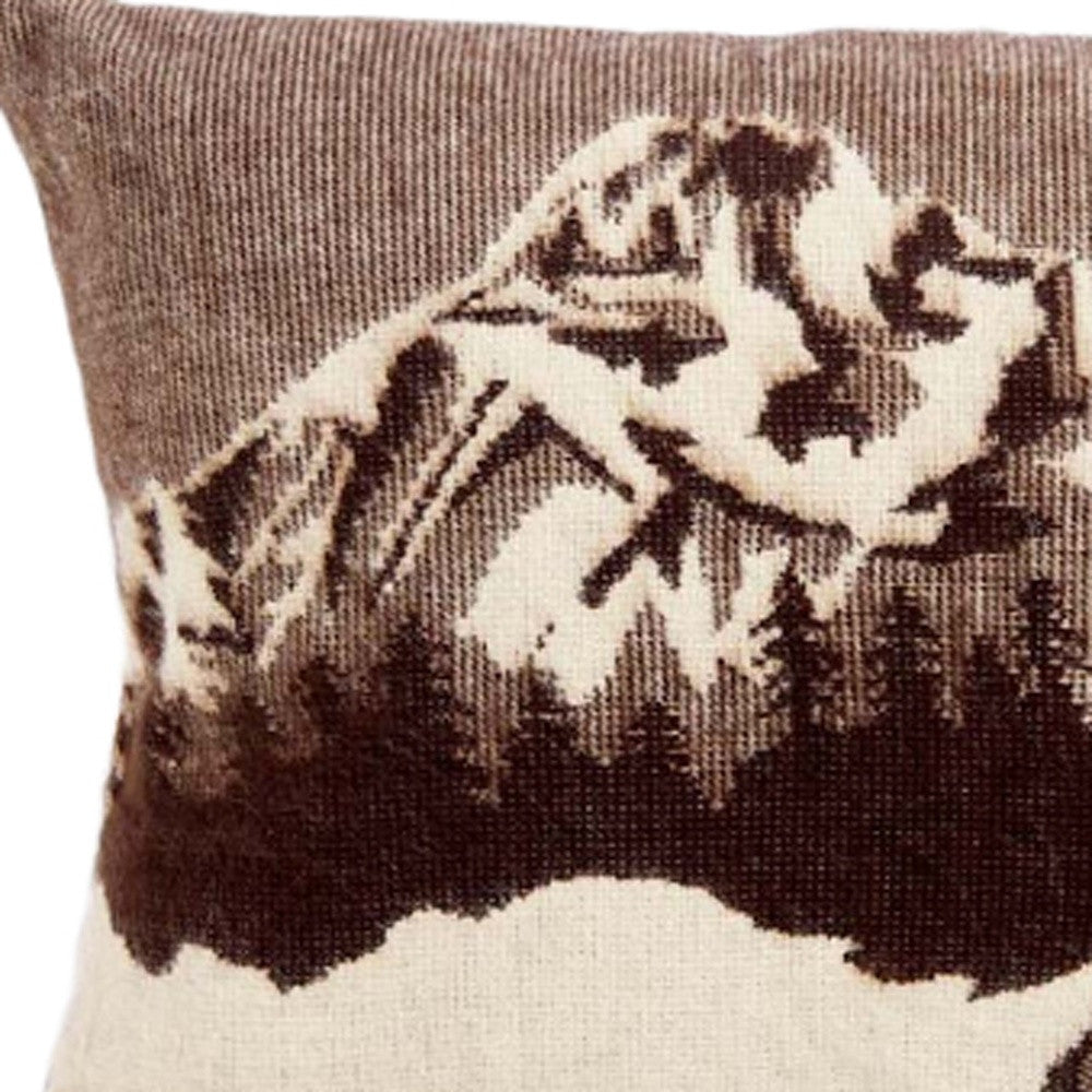 14" X 20" Brown and White Mountains Southwestern Acrylic Throw Pillow Cover