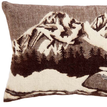 14" X 20" Brown and White Mountains Southwestern Acrylic Throw Pillow Cover