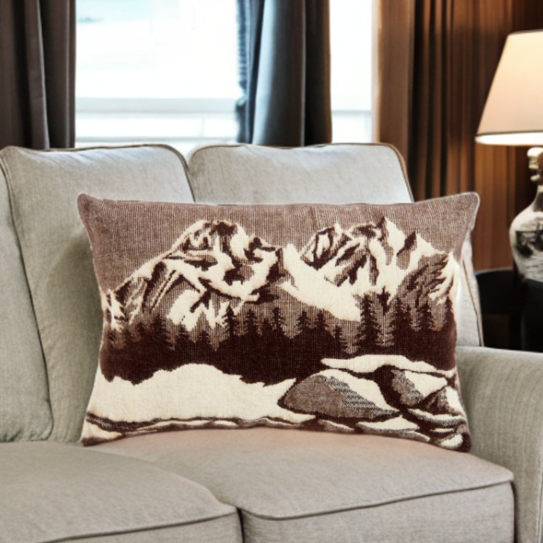 14" X 20" Brown and White Mountains Southwestern Acrylic Throw Pillow Cover