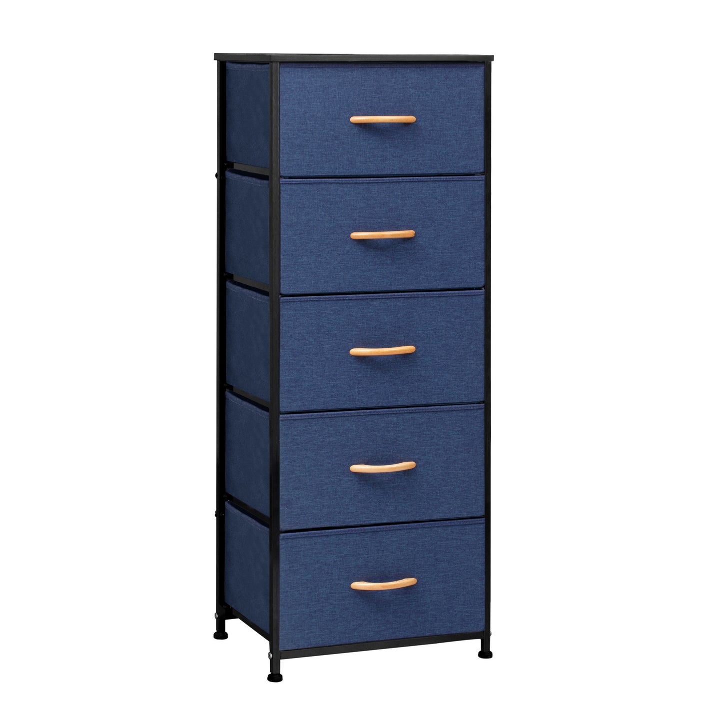 18" Blue and Black Steel and Fabric Five Drawer Chest