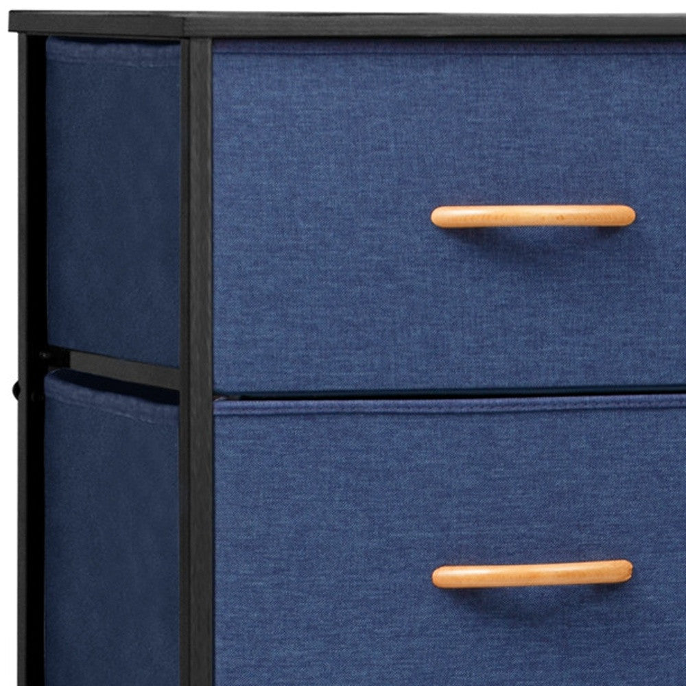 18" Blue and Black Steel and Fabric Five Drawer Chest