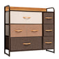 32" Brown Steel and Fabric Seven Drawer Dresser