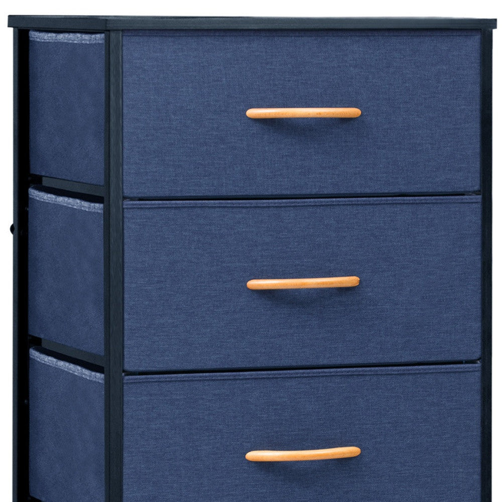 18" Blue and Black Steel and Fabric Six Drawer Chest