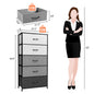 23" Gray and Black Steel and Fabric Five Drawer Double Dresser