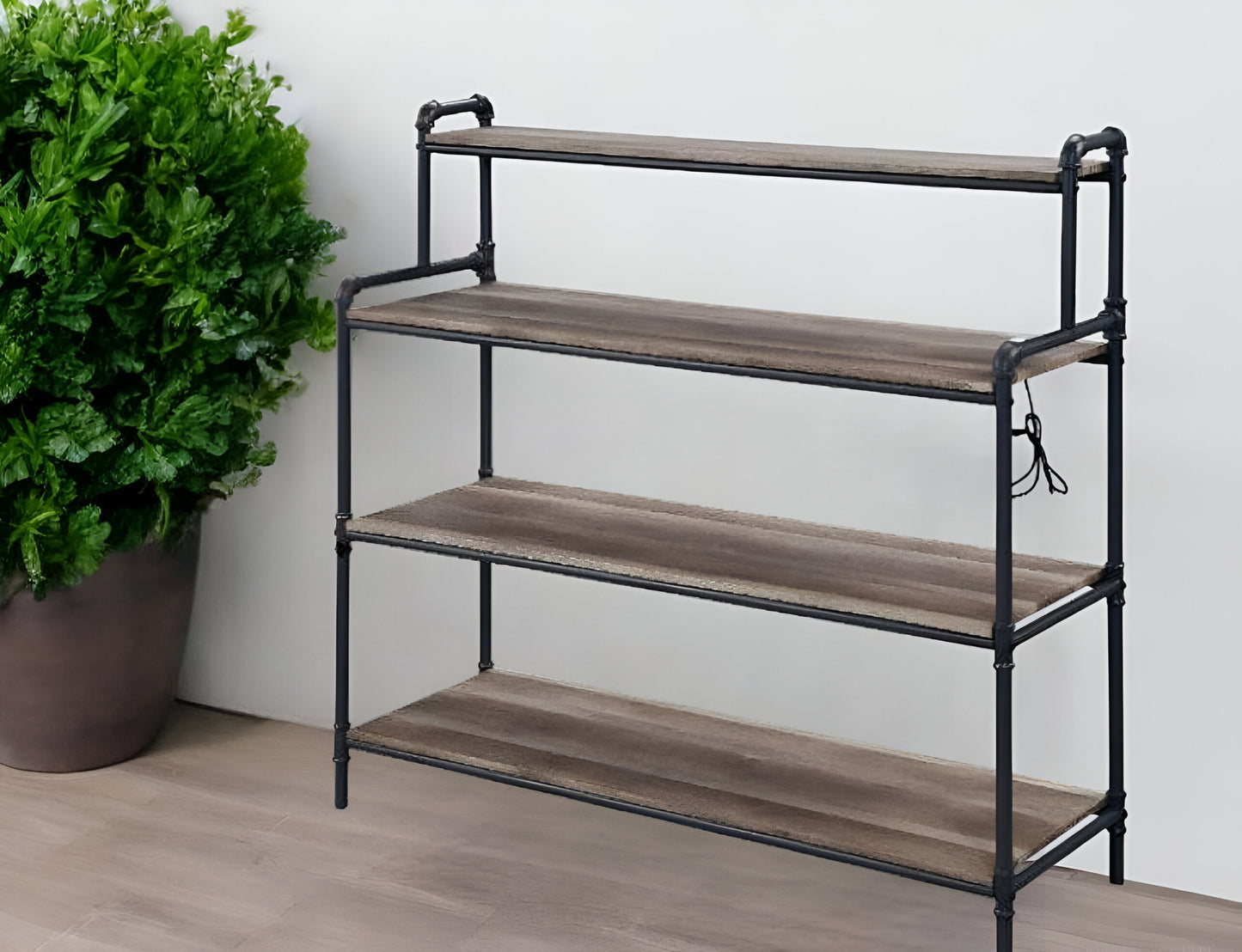 43" Brown and Black Metal Four Tier USB Bookcase