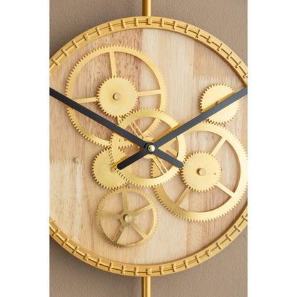 20" Novelty Gold Metal and Glass Analog Exposed Gear Wall Clock