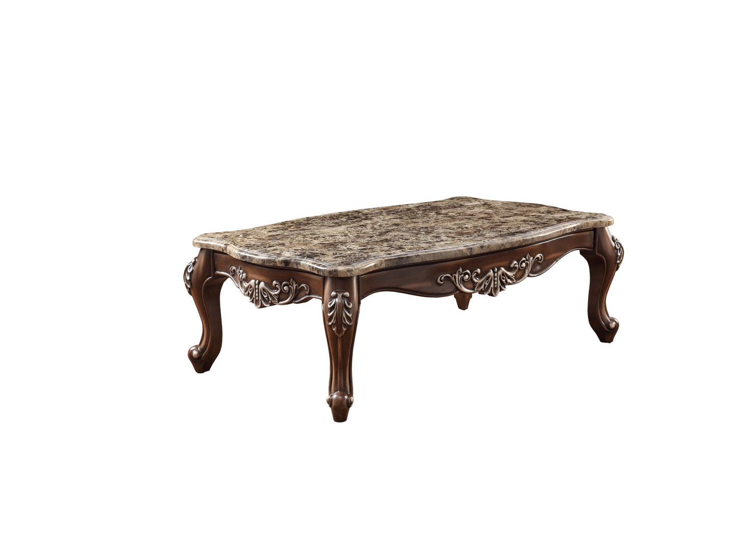 57" Brown And Oak Faux Marble And Solid And Manufactured Wood Coffee Table