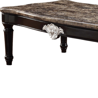 56" Brown And Black Faux Marble And Solid And Manufactured Wood Coffee Table