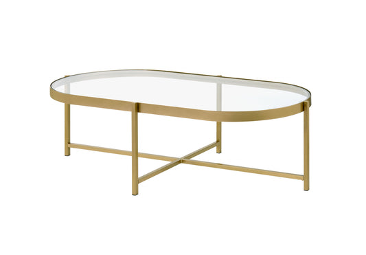 54" Gold And Clear Glass Oval Coffee Table