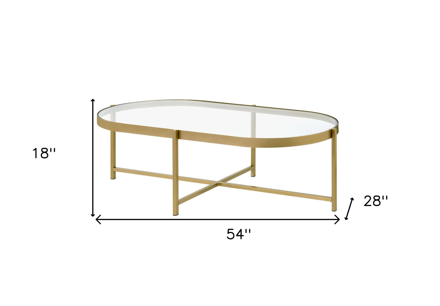 54" Gold And Clear Glass Oval Coffee Table