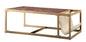 51" Brass And Retro Brown Leather Rectangular Coffee Table