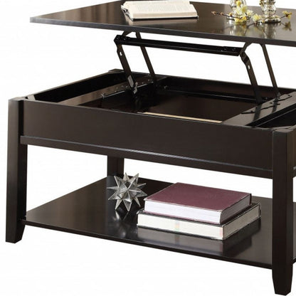 40" Black Manufactured Wood Lift Top Coffee Table With Storage