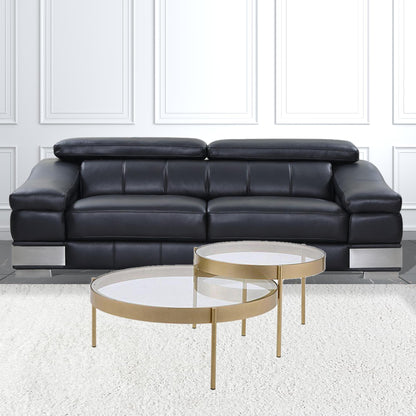 36" Clear And Gold Glass And Metal Round Nested Coffee Tables