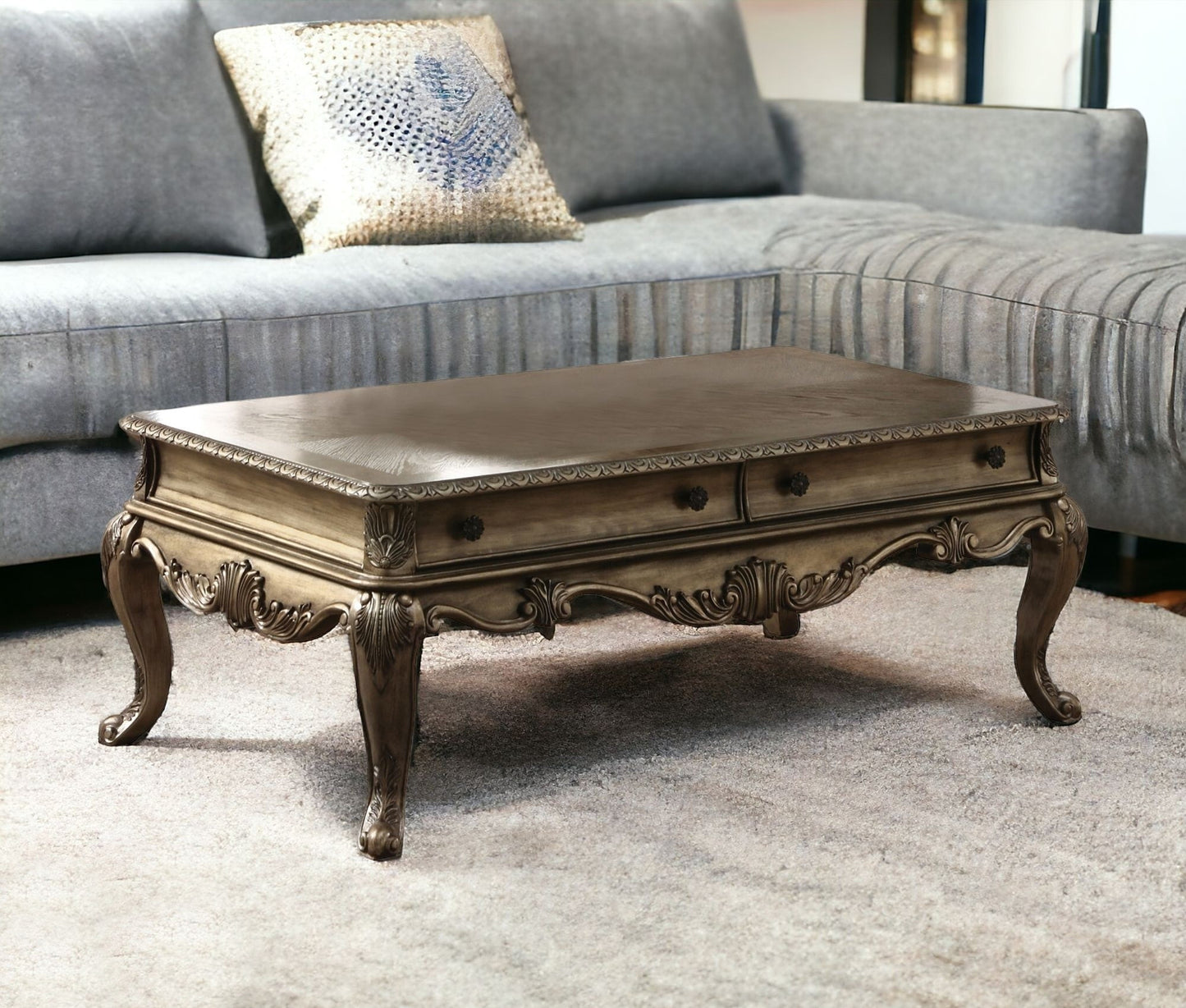 52" Oak Solid And Manufactured Wood Coffee Table With Two Drawers