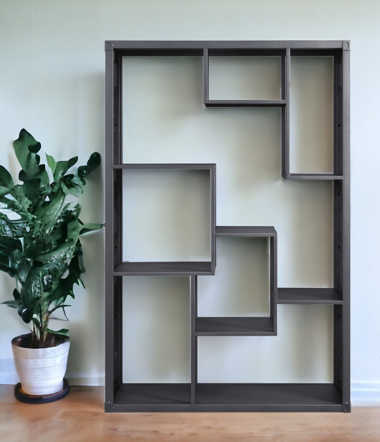 75" Gunmetal Composite Zig Zag Seven Tier Bookcase