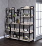 37" Natural and Black Metal Three Tier Ladder Bookcase