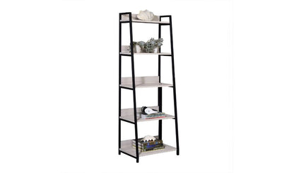 67" Natural and Black Metal Five Tier Ladder Bookcase