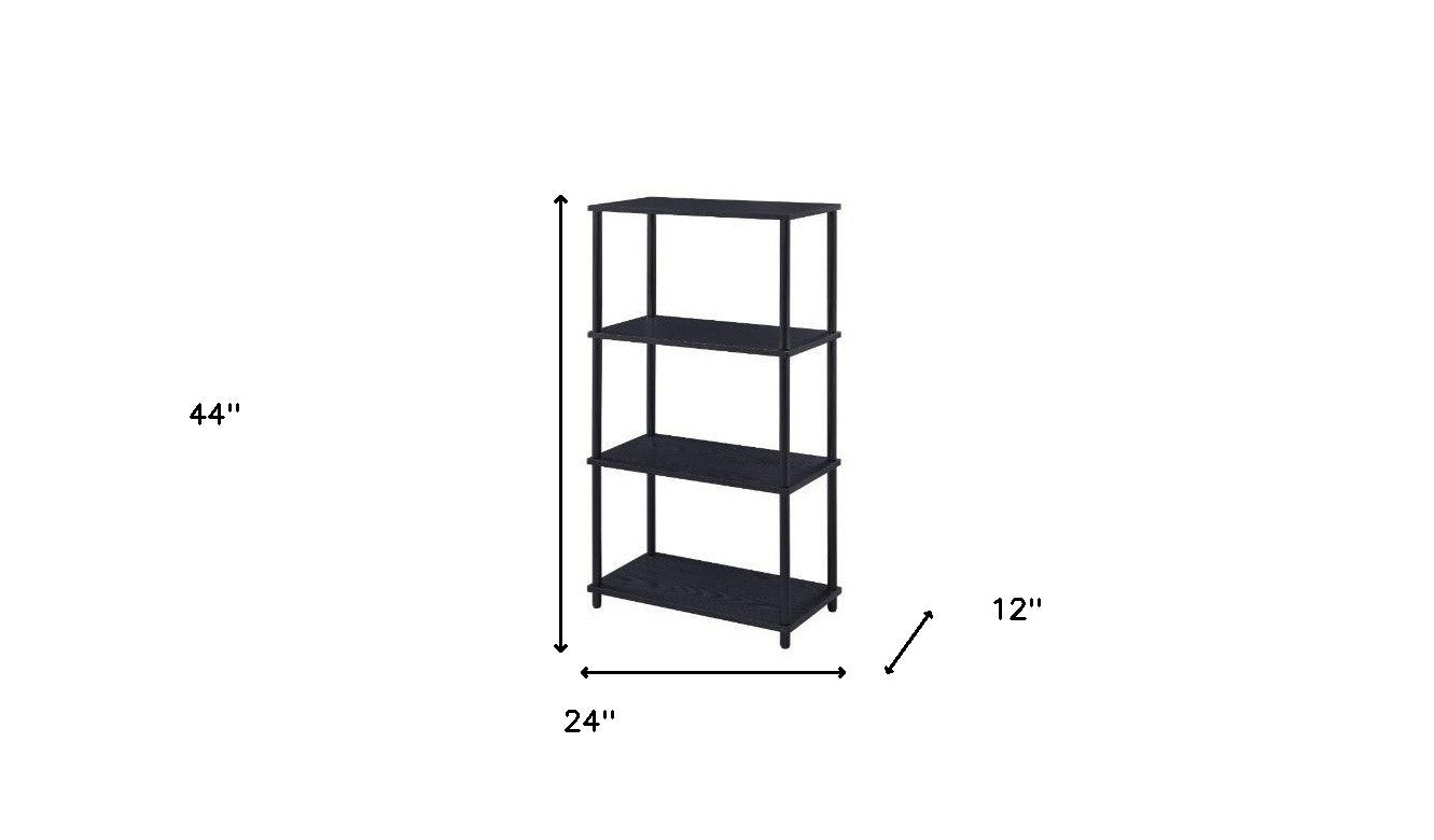 44" Black Metal Four Tier Etagere Bookcase